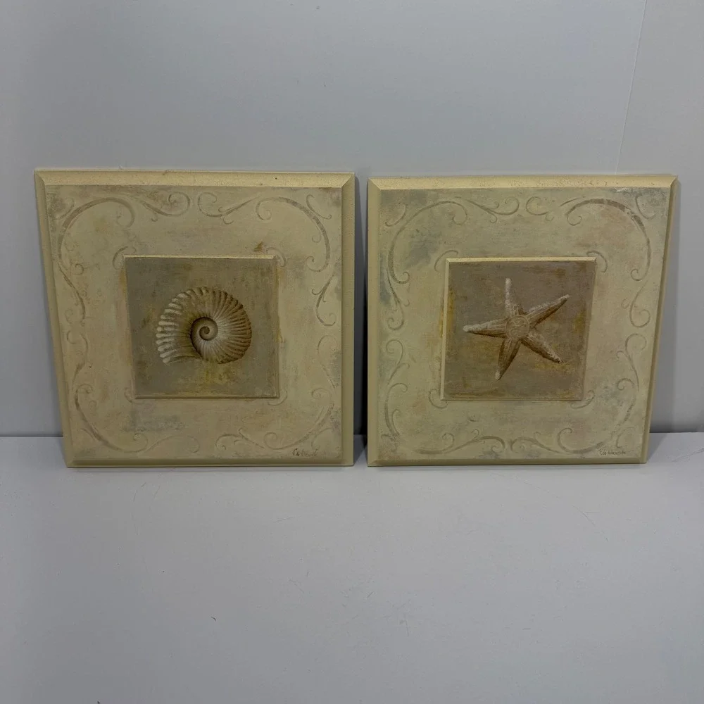 F. de Villeneuve 3D Shell Starfish Wall Art Plaques Set of 2 Cream Tan Canada